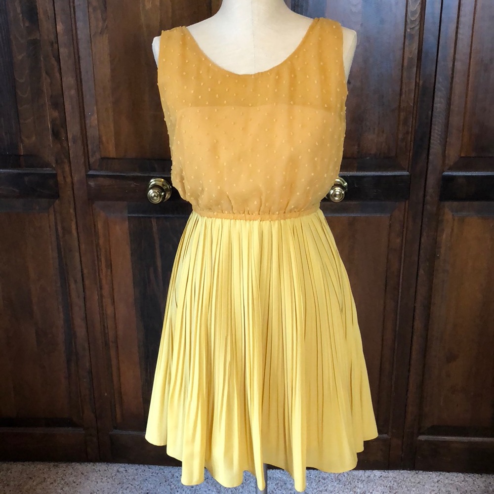 Mustard Swiss dot swing dress